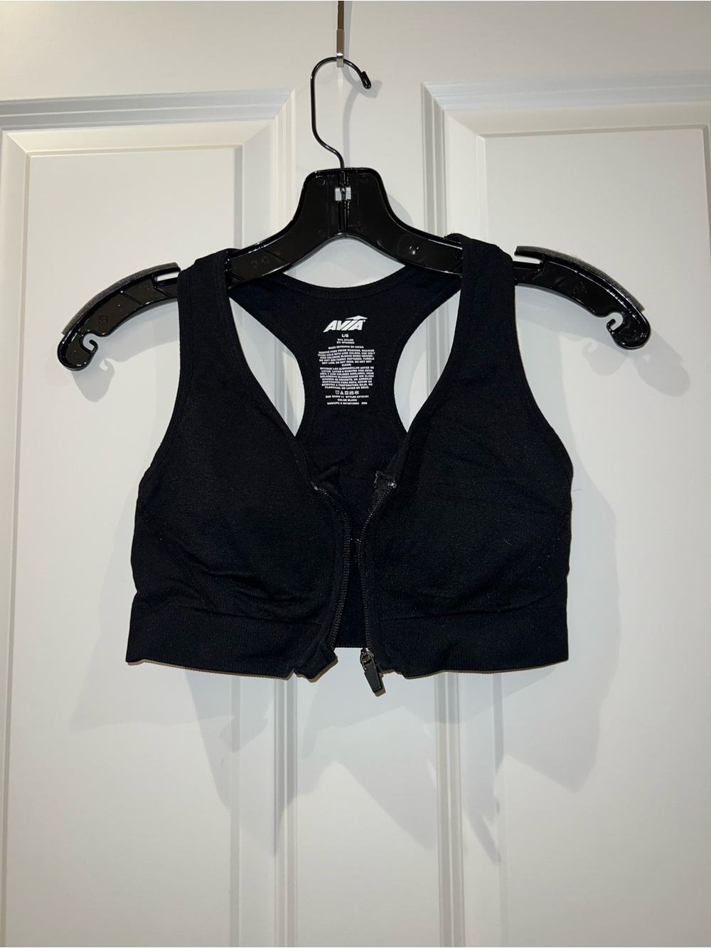 Avia Black Front-Zip Racerback Sports Bra